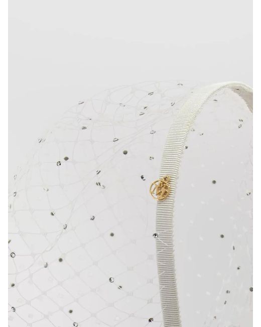 Maison Michel White Mesh Rhinestone Headband