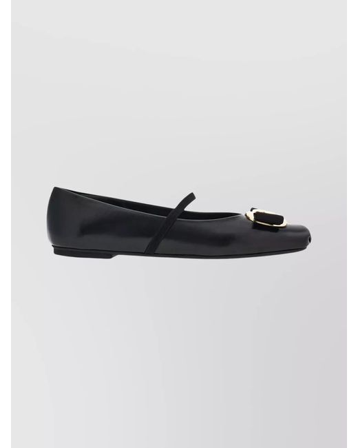 Ferragamo Black Leather Zina Ballerina Flats