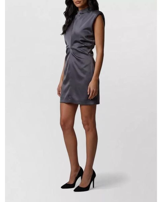 FEDERICA TOSI Blue Sleeveless Satin Mini Dress Crew Neck