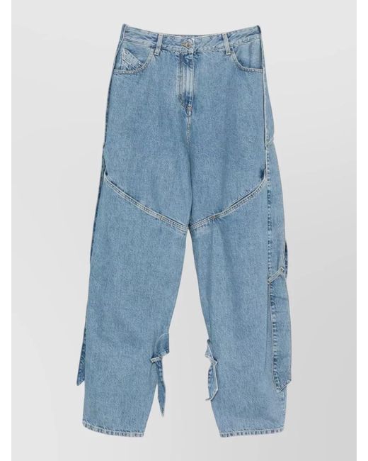 The Attico Blue Wide-Leg Denim Trousers Tie Detail