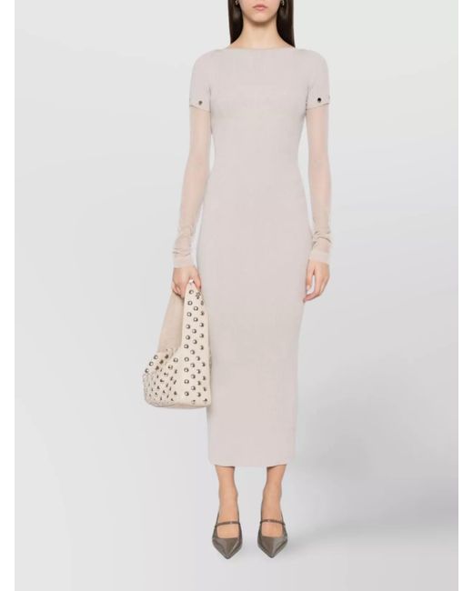 Sportmax Pink Knitted Boat Neck Detachable Sleeve Midi Dress