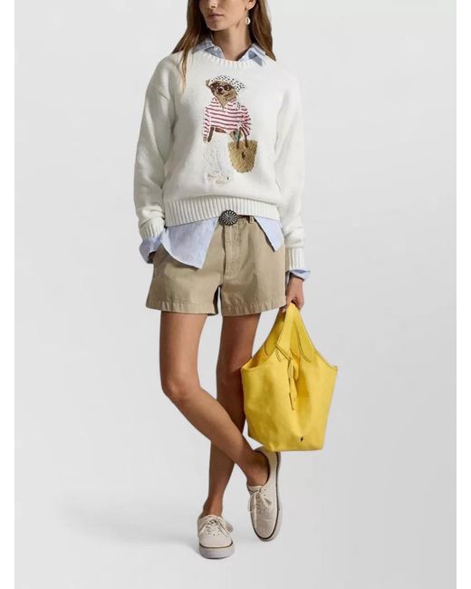 Polo Ralph Lauren White Bear Cotton Crewneck Jumper Long Sleeves