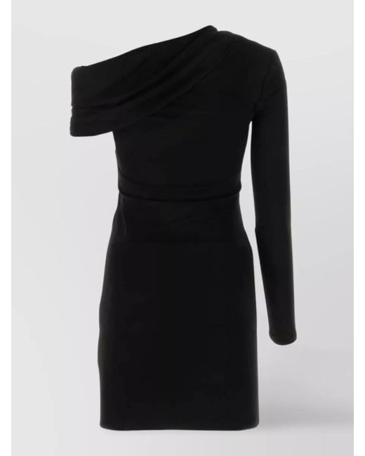Saint Laurent Black Asymmetric Knotted One-Sleeve Mini Dress