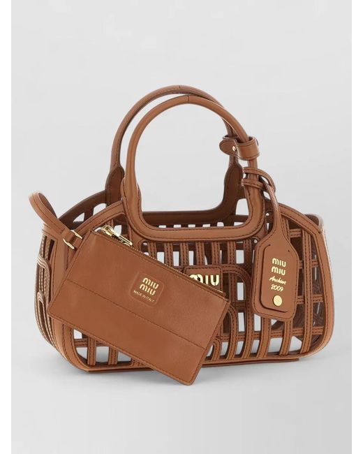 Miu Miu Brown Nappa Leather Shoulder Bag Basket Design