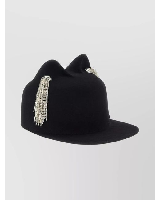 Maison Michel Black Crystal Embellished Wool Fedora Hat