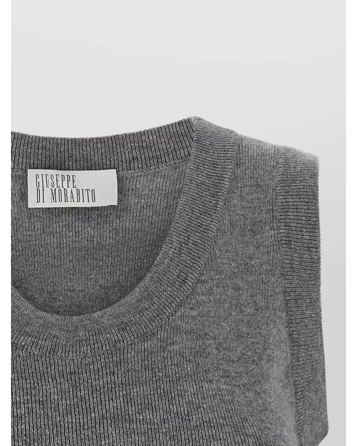 GIUSEPPE DI MORABITO Gray Knit Top Jewel Brooch Ribbed Buttons