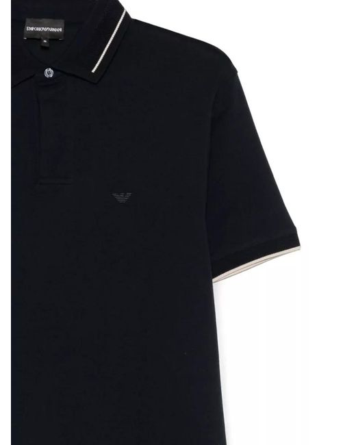 Emporio Armani Black Polo Shirt Cotton Logo Short Sleeves for men