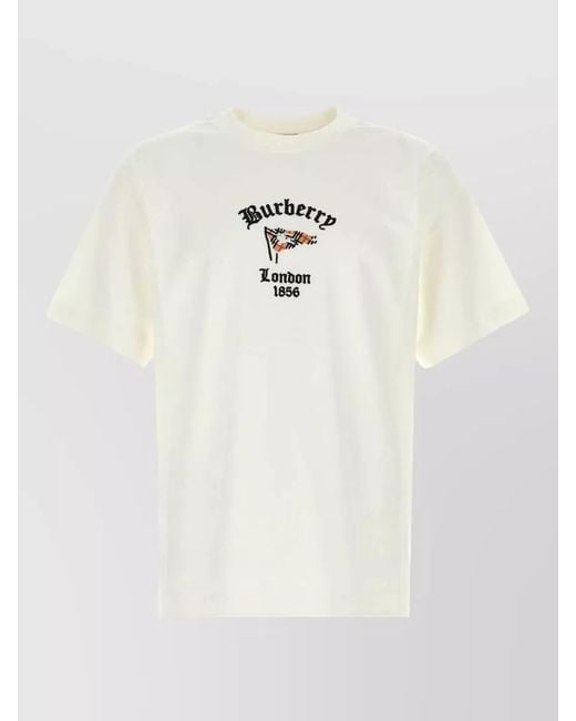 Burberry White Cotton Crew Neck Graphic Print T Shirt for men