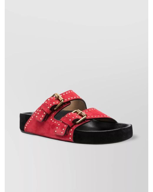 Isabel Marant Red Studded Suede Flat Sandals