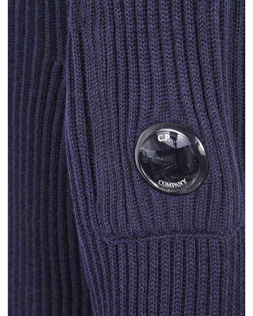 C P Company Blue Crew Neck Long Sleeve Knitwear Re-Wool for men