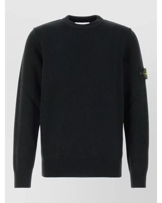 Stone Island Black Wool Blend Crew Neck Sweater Long Sleeves for men