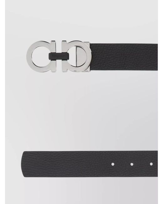Ferragamo Black Adjustable Reversible Leather Belt With Metal Buckle for men
