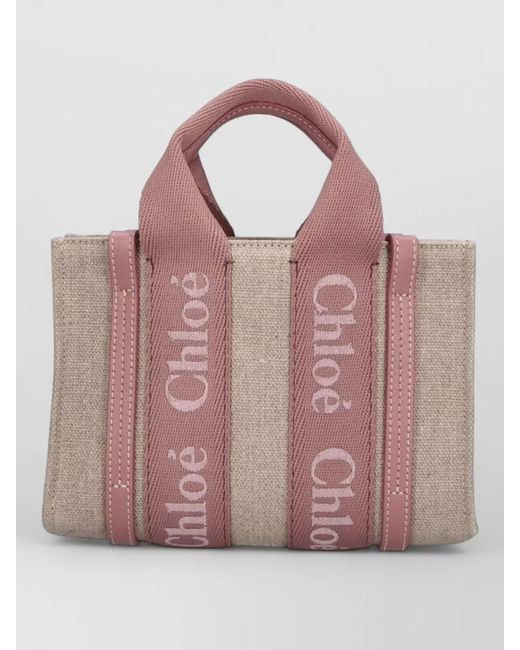 Chloé Pink Woody Mini Linen Tote Bag