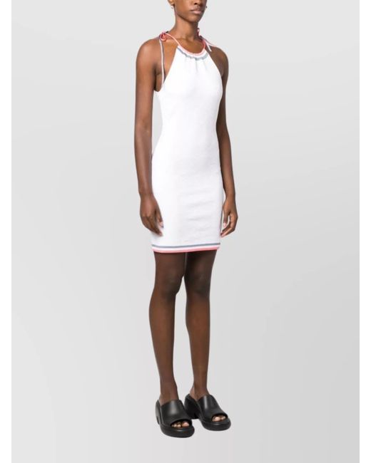 Fendi White Knitted Halterneck Sleeveless Logo Intarsia Mini Dress