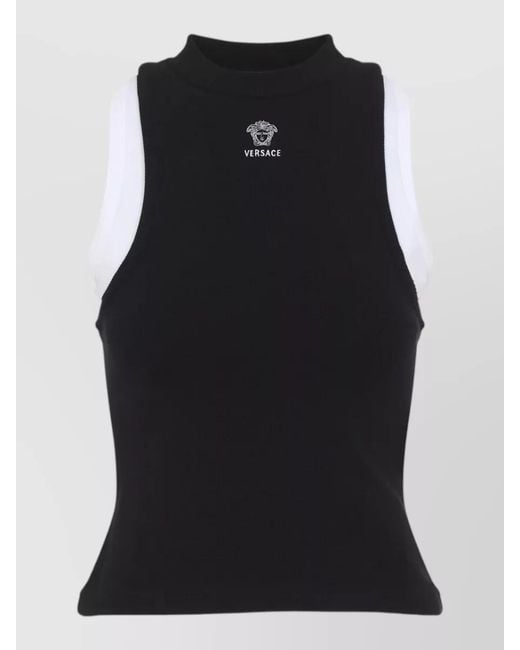 Versace Black Tank Top High Neckline Sleeveless Design