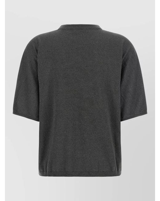 Brunello Cucinelli Gray Sparkling Lamé Short Sleeve Cashmere Sweater
