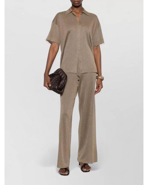 Fabiana Filippi Natural Relaxed Metallic Finish Polo Collar Top