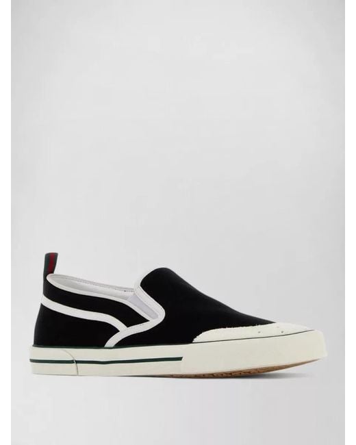 Gucci White Canvas Slip On Sneakers Contrast Trim Sole for men