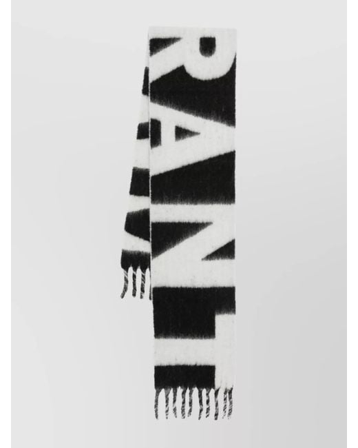 Isabel Marant White Logo-Print Fringed Wool Scarf