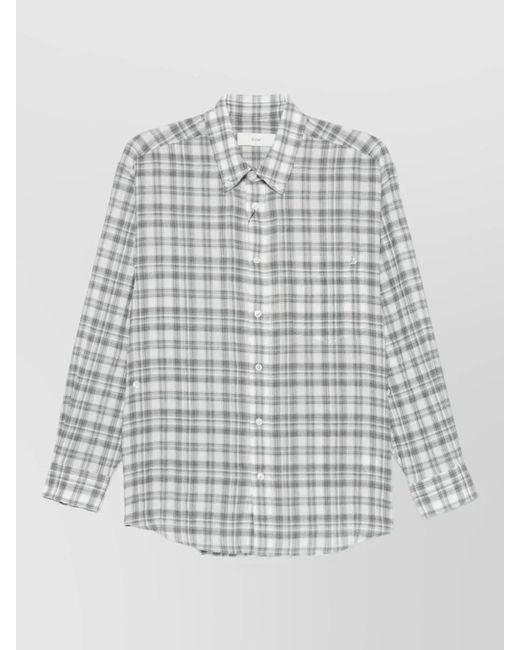 DUNST White Check Cotton Shirt Buttoned Collar Chest Pocket