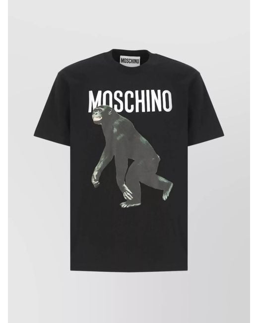 Moschino Black Cotton Logo Print T-Shirt for men