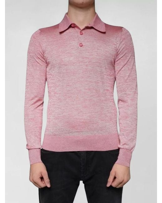 Dolce & Gabbana Pink Long Sleeve Polo Shirt for men