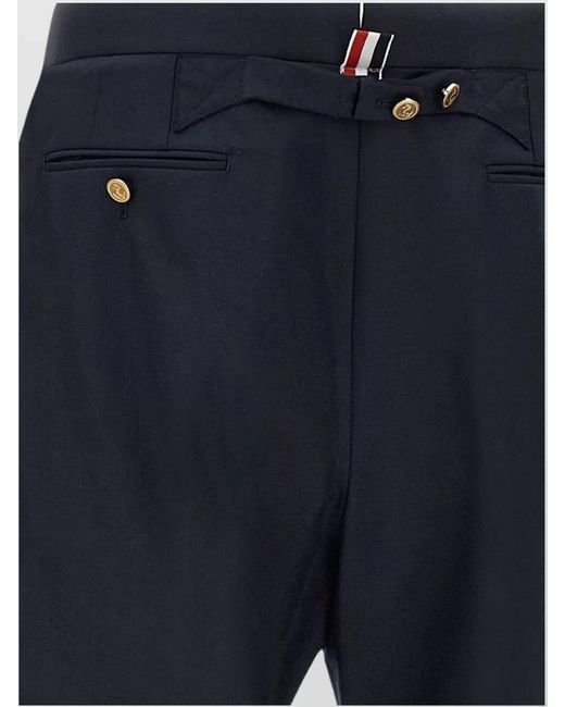 Thom Browne Blue Wool Pants With Backstrap And Iconic Stripes for men