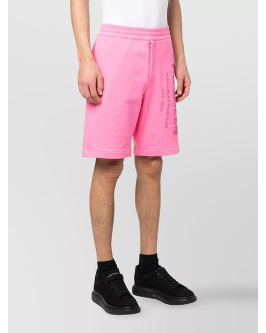 McQueen Pink Logo Print Cotton Bermuda Shorts for men