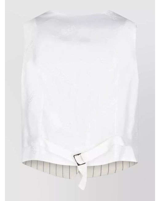 Dondup White Sleeveless Pinstripe Tailored Cropped V Neck Blazer