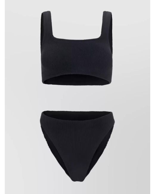 Hunza G Xandra Ribbed Texture Bandeau Swimsuit in Black | Lyst UK