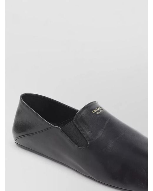 Prada Black Round Toe Leather Slip On Loafer for men