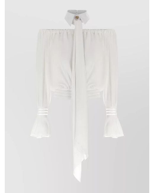 Elisabetta Franchi White Off-Shoulder Semi-Sheer Blouse