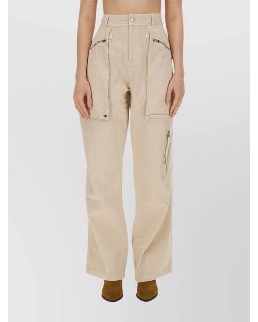 Isabel Marant Natural Cotton Regular-Fit Wide-Leg Trousers