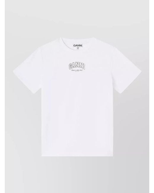 Ganni White Cotton Logo-Print Crewneck T-Shirt