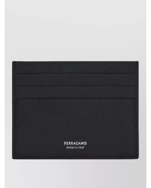 Ferragamo Gray Hammered Calf Leather Card Holder for men