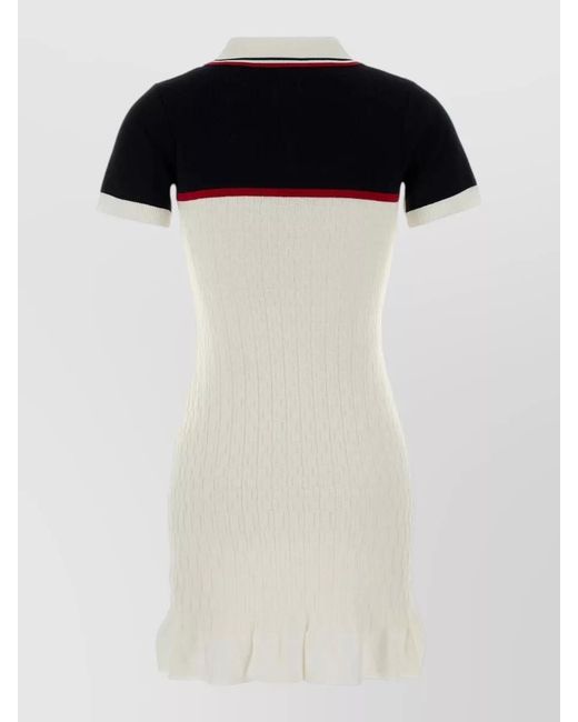 Casablanca Black Viscose Blend Polo Dress Ribbed Ruffled