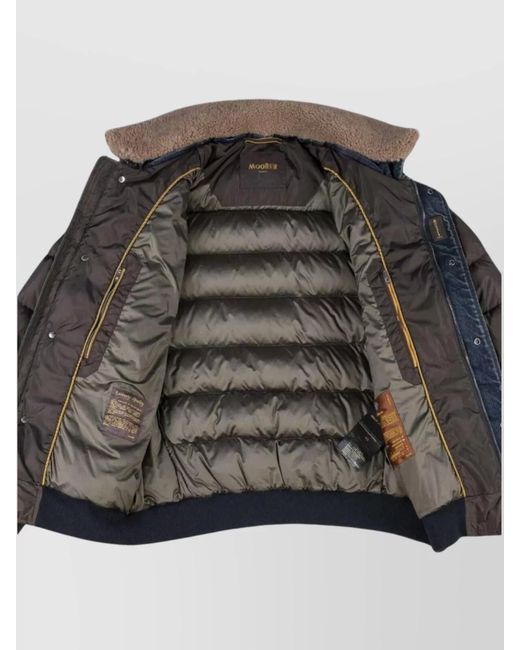 Moorer Gray Denim Trimmed Shearling Collar Padded Jacket for men