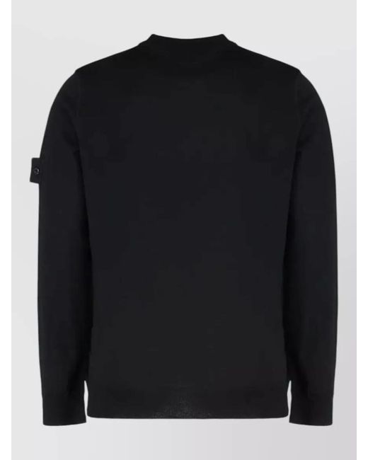 Stone Island Black Crew Neck Virgin Wool Long Sleeve Sweater for men