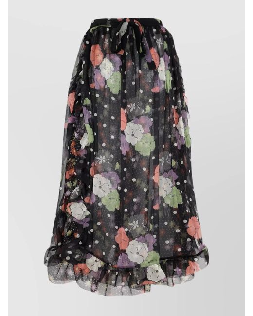 Etro Black Silk Floral-Print Ruffled High-Waisted Skirt