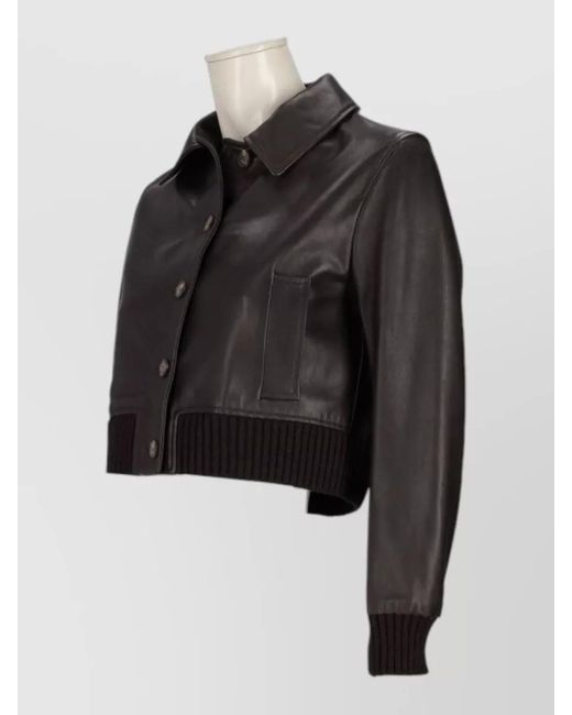 LA ROSE Black Nappa Leather Jacket Collared Neck Design