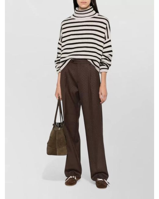 Lisa Yang White Zerlina Striped Turtleneck Cropped Sweater