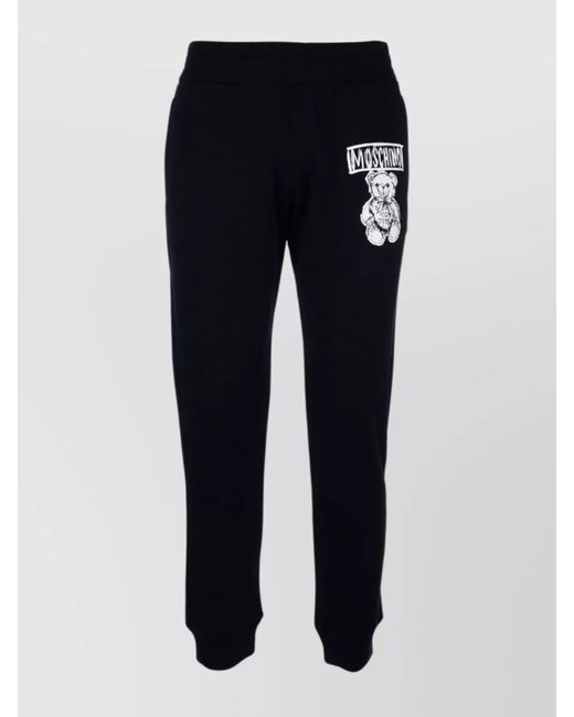 Moschino Blue Graphic Print Ribbed Cuffs Trousers for men
