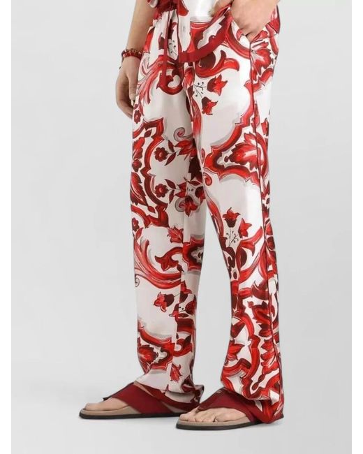 Dolce & Gabbana Red Majolica Print Twill Trousers Unique Design for men