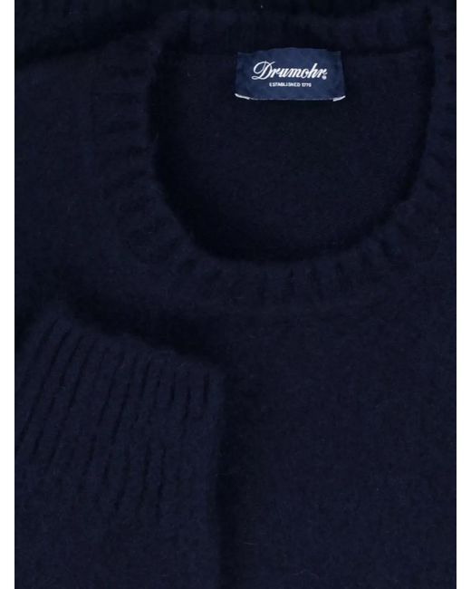 Drumohr Blue Cashmere Crewneck Jumper for men