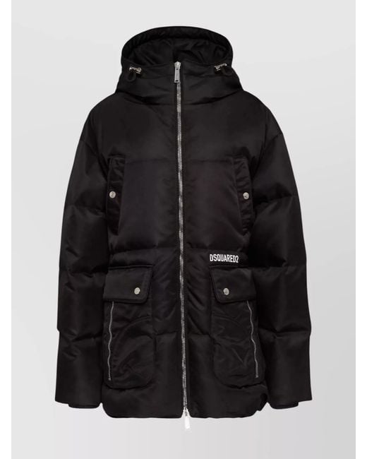DSquared² Black Quilted Hooded Parka Coat