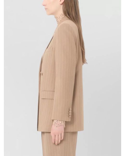 Valentino Natural Jacket Padded Shoulders Pinstripes Notched Lapels