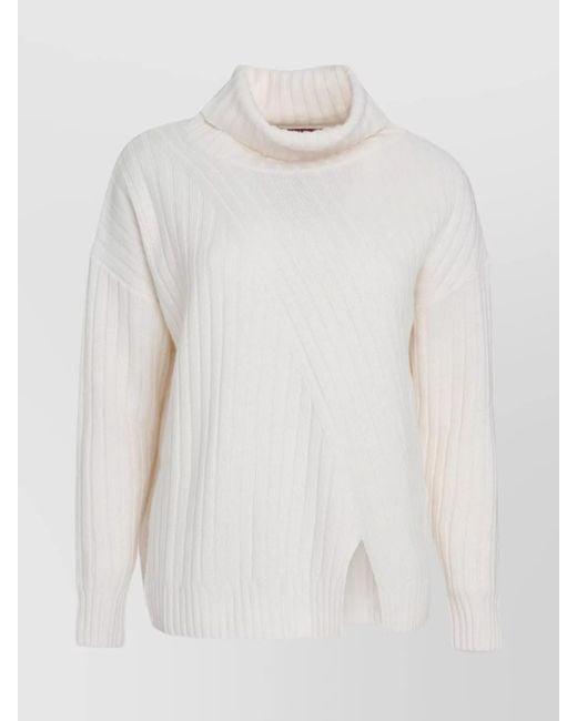 Max Mara White Wool And Cashmere Sweater With Asymmetric Hem