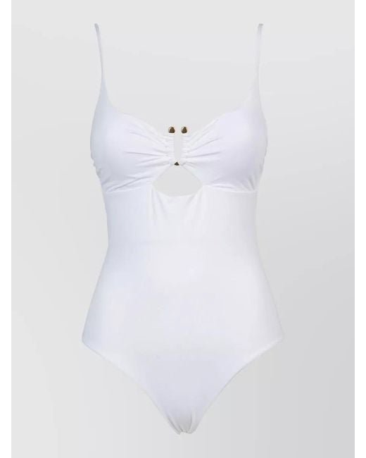 Fisico White Cut Out One Piece Deep V Back