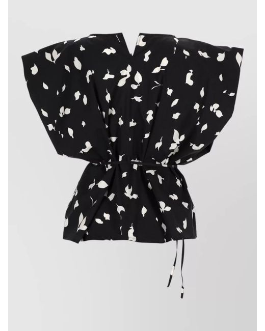Alysi Black Sleeved Top Round Neck Ribbon Waist Tie