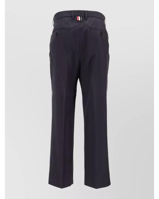Thom Browne Blue Relaxed Tape Detail Cotton Tailored Trousers